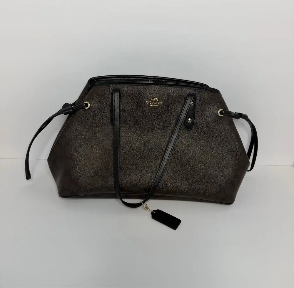 Coach F57842 Signature City Tote Brown Black Monogram PVC Leather Shoulder Bag